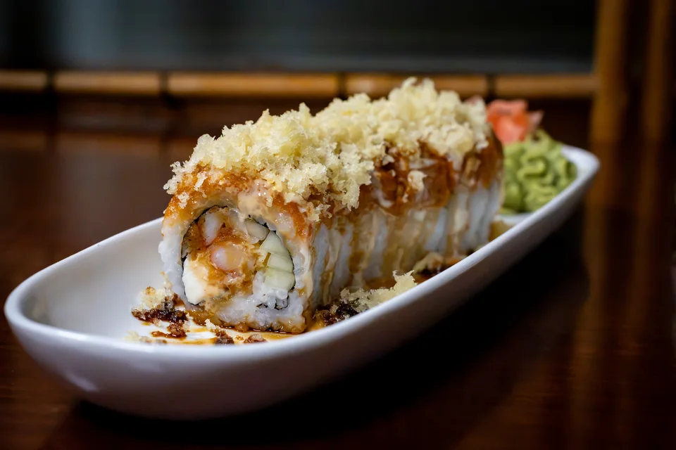 Hot Night Roll with shrimp tempura and spicy tuna